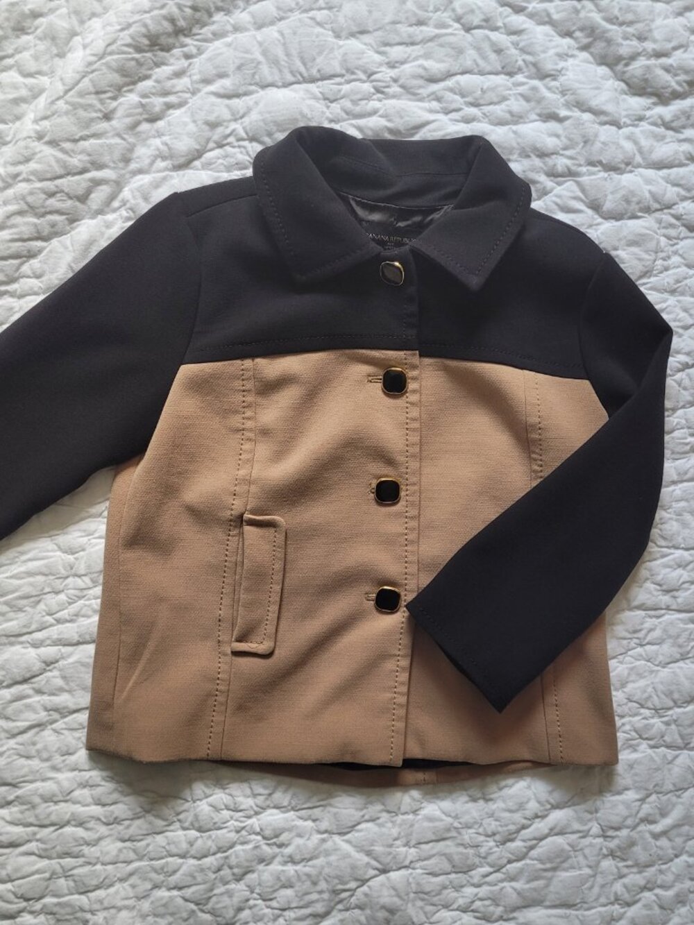 Banana Republic Women's Petite Medium Colorblock Jacket Black Beige Button